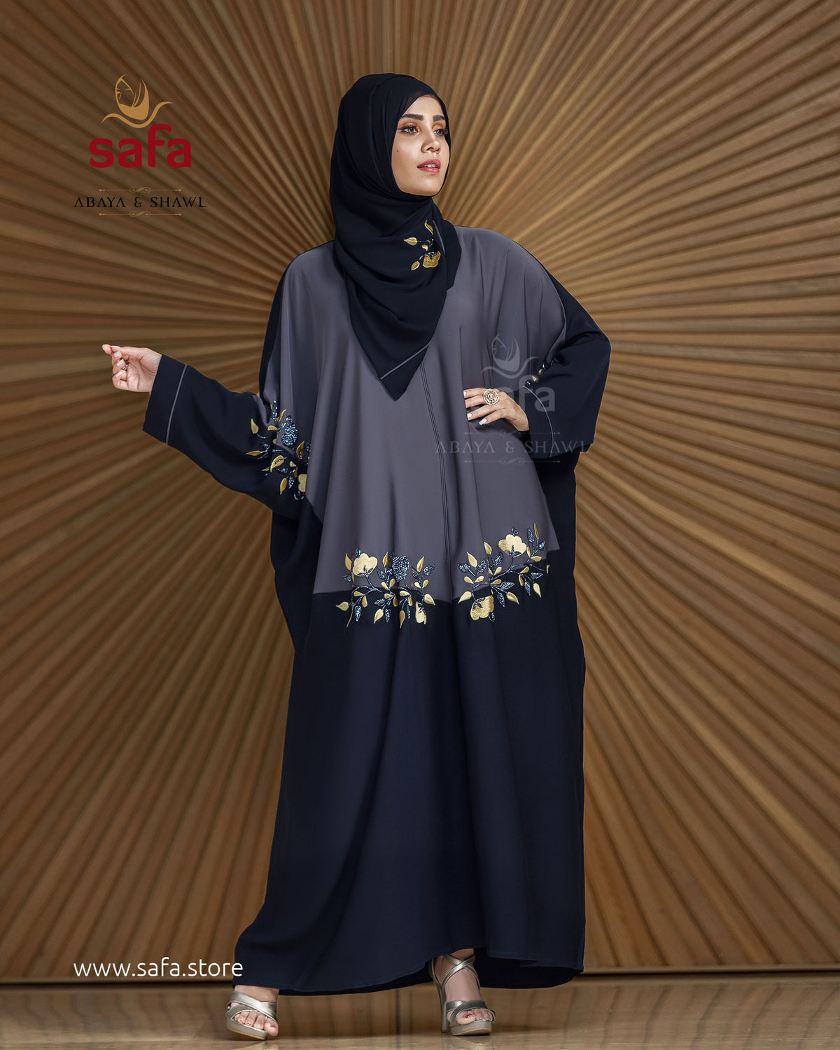 Black and Gray Kaftan Abaya