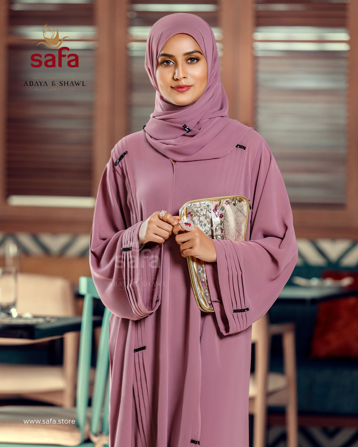 Pink front open abaya