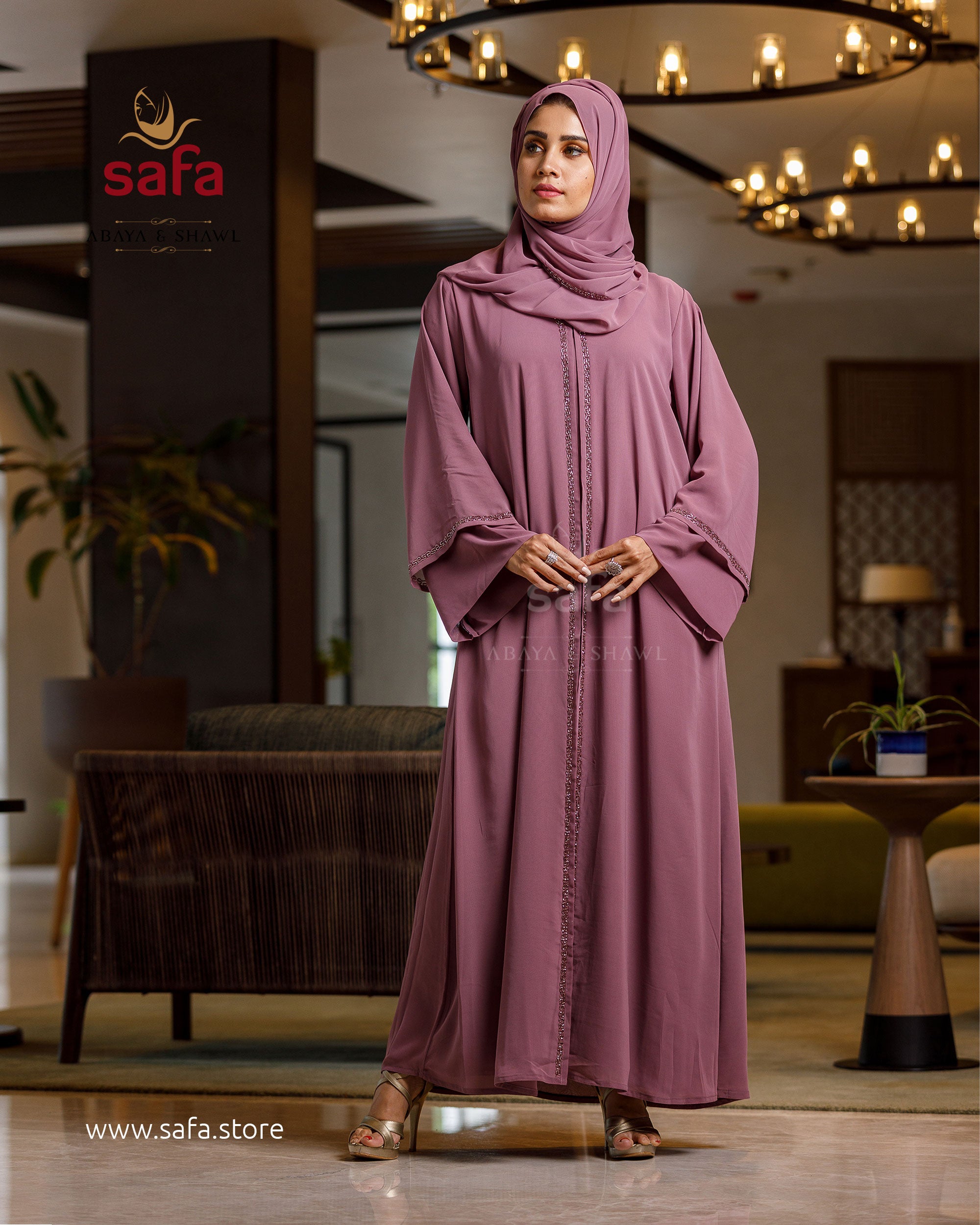 Double sleeves front open abaya