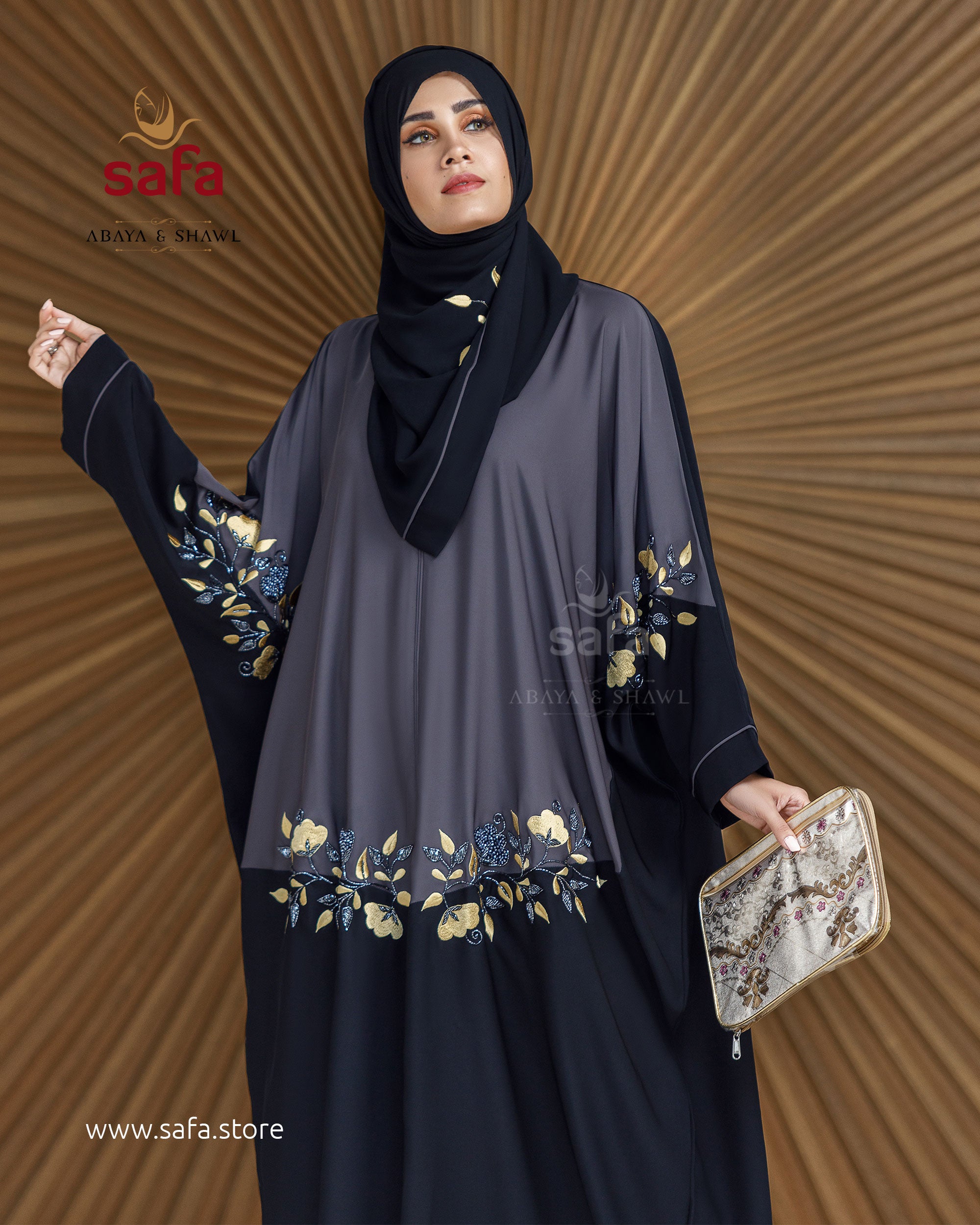 Black and Gray Kaftan Abaya