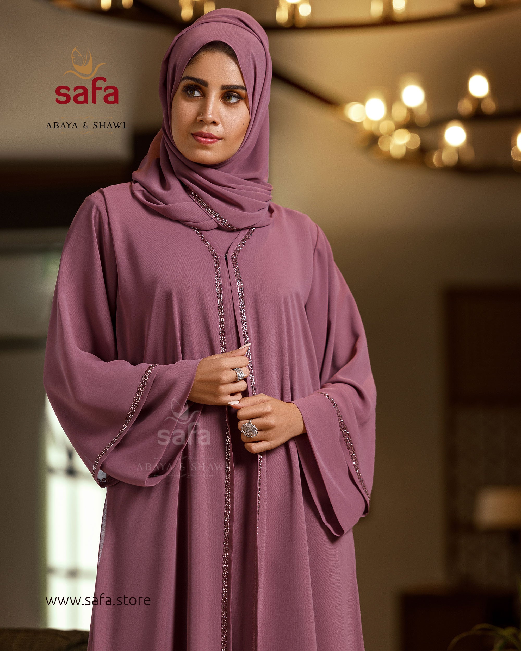 Double sleeves front open abaya