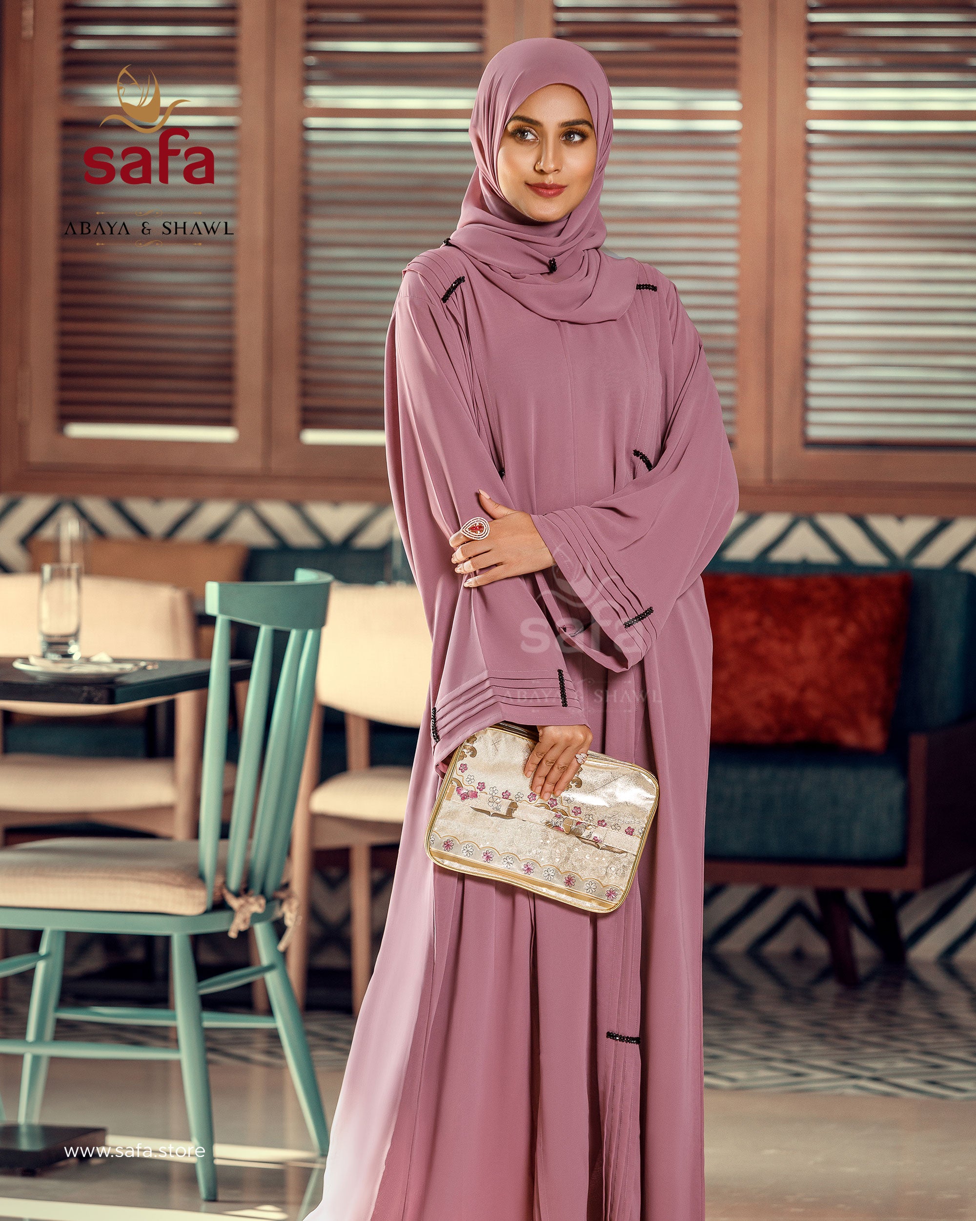 Pink front open abaya