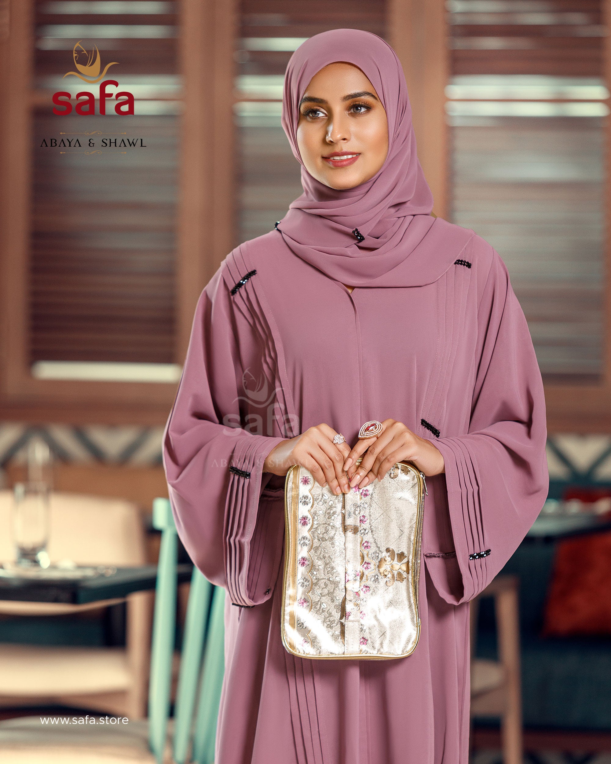 Pink front open abaya