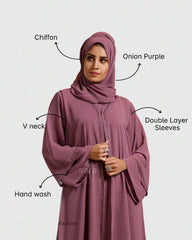 Double sleeves front open abaya